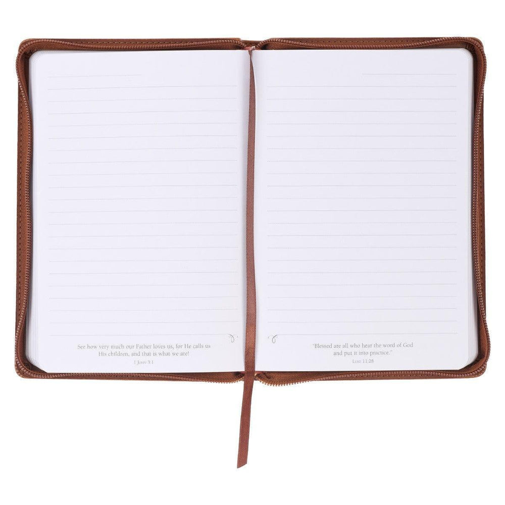 Be Strong Toffee Brown Faux Leather Classic Journal with Zippered Closure - Joshua 1:9 - Pura Vida Books