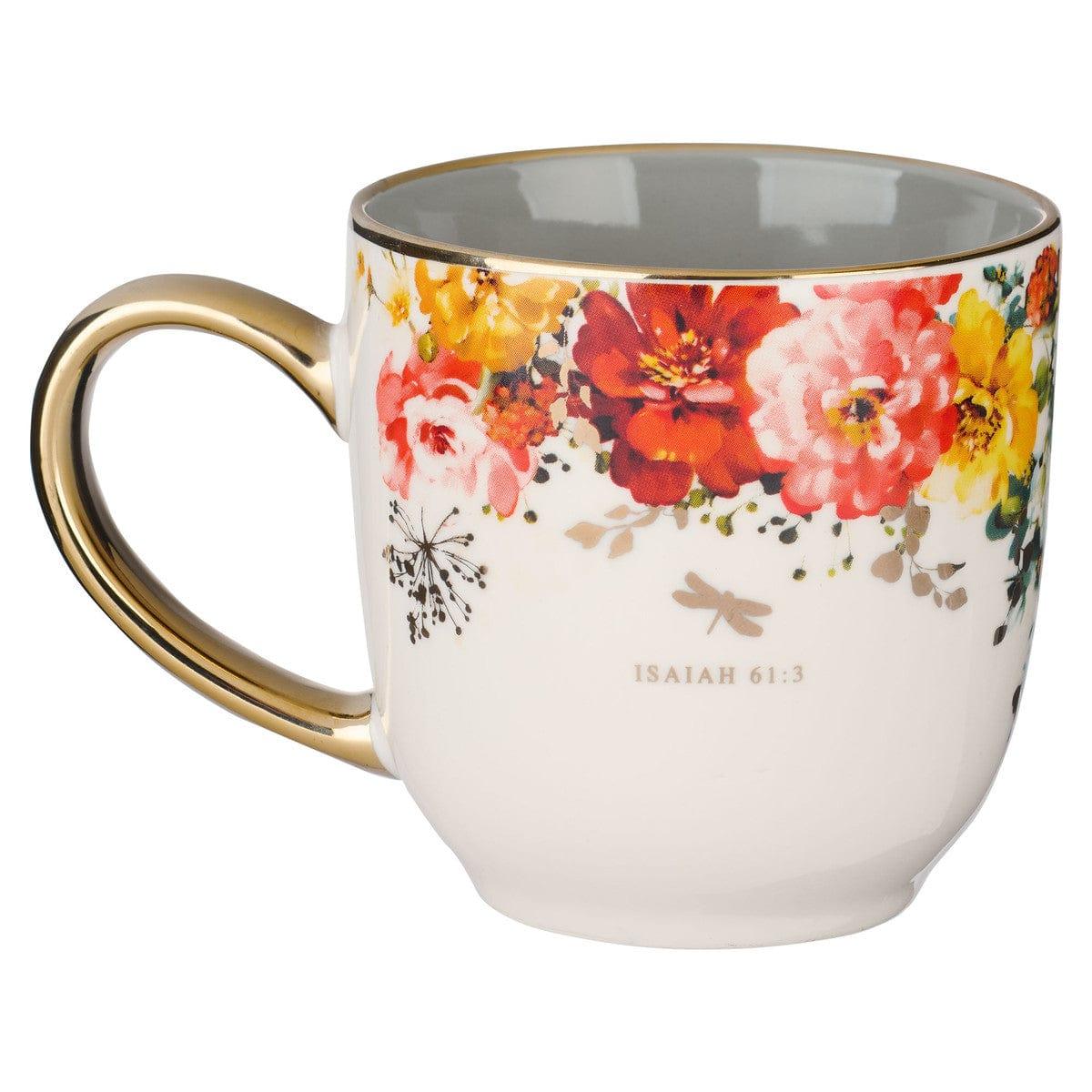 Beauty From Ashes Red Marigold Ceramic Mug - Isaiah 61:3 - Pura Vida Books