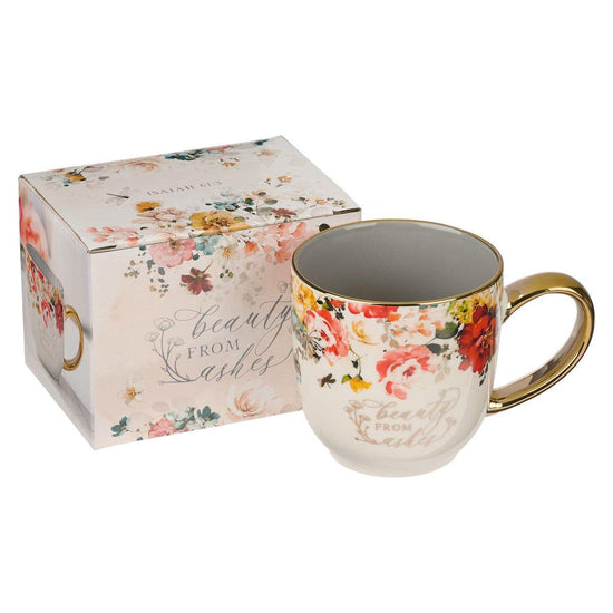 Beauty From Ashes Red Marigold Ceramic Mug - Isaiah 61:3 - Pura Vida Books