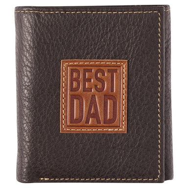 Best Dad Brown and Tan Genuine Leather Trifold Wallet - Pura Vida Books