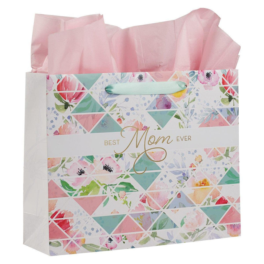 Best Mom Ever Pastel Diamond Large Landscape Gift Bag with Card - Proverbs 31:25 - Pura Vida Books