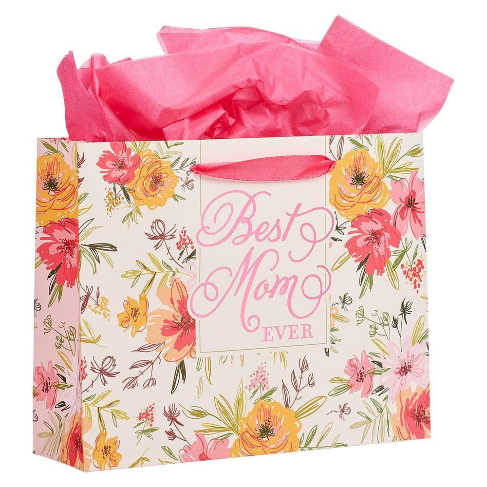 Best Mom Ever Pink Floral Large Gift Bag with Card - Isaiah 62:4 - Pura Vida Books
