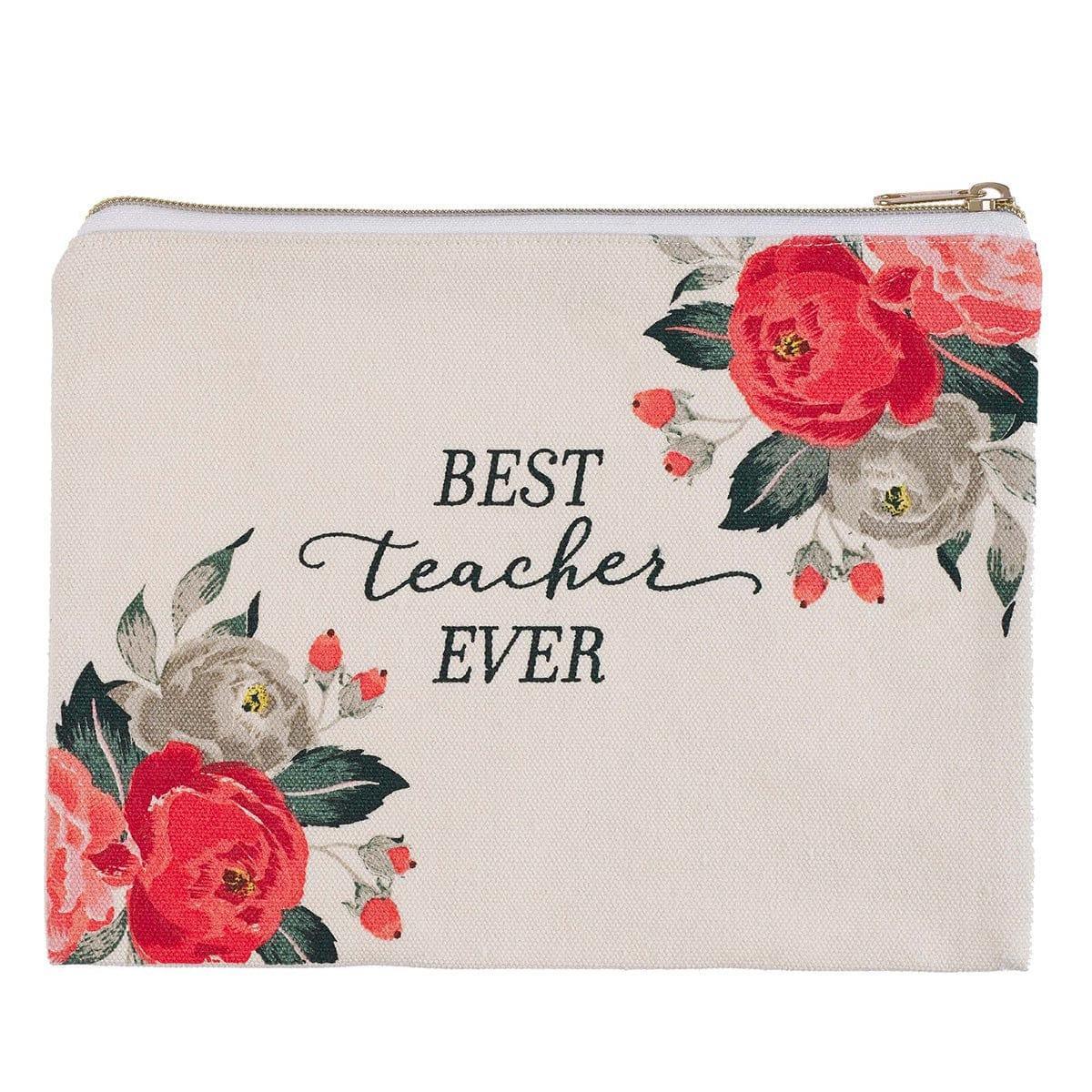 Best Teacher Ever Zippered Canvas Pouch - Pura Vida Books