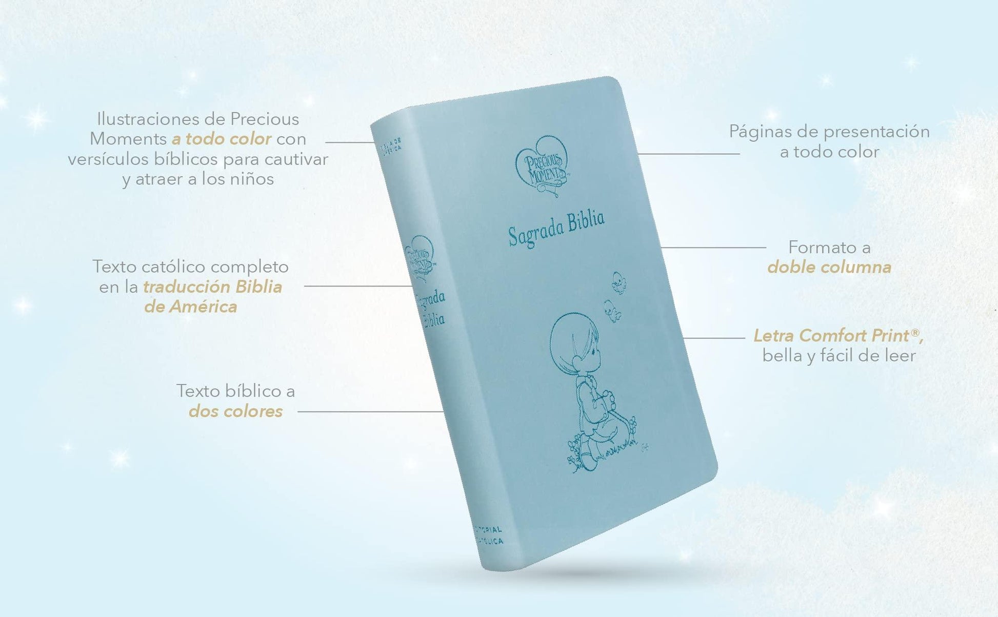 Biblia Católica Precious Moments™, Leathersoft, Azul celeste - Pura Vida Books