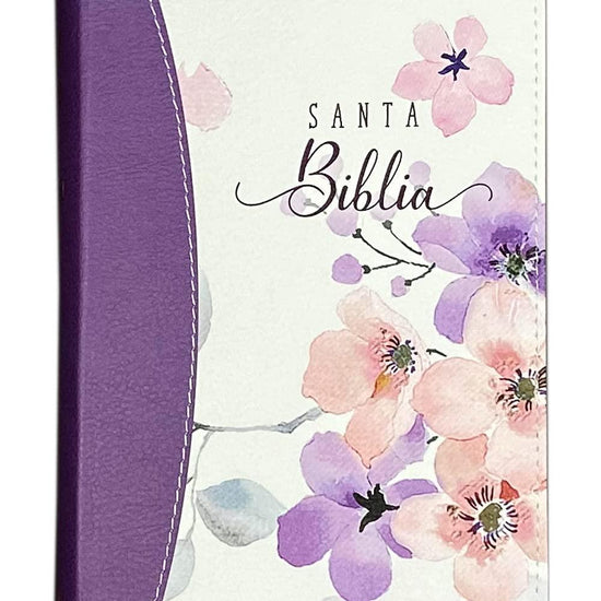 Biblia Compacta (portatil) Reina Valera 2020 para Mujer imit. piel floral lila - Pura Vida Books