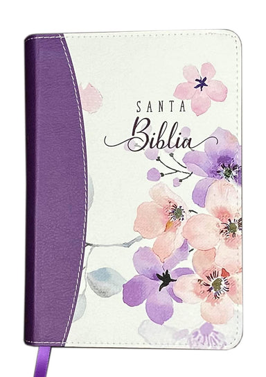 Biblia Compacta (portatil) Reina Valera 2020 para Mujer imit. piel floral lila - Pura Vida Books