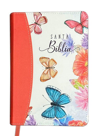 Biblia Compacta (portatil) Reina Valera 2020 para Mujer imit. piel mariposas coral - Pura Vida Books