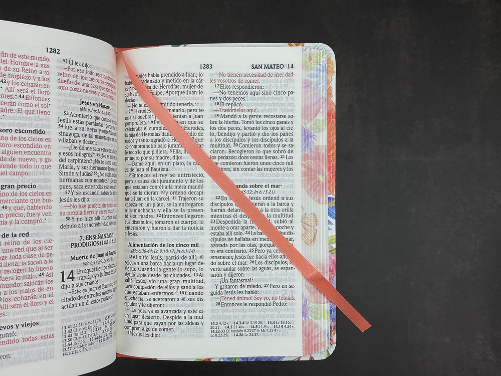 Biblia Compacta (portatil) Reina Valera 2020 para Mujer imit. piel mariposas coral - Pura Vida Books