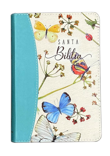 Biblia Compacta (portatil) Reina Valera 2020 para Mujer imit. piel mariposas turquesa - Pura Vida Books