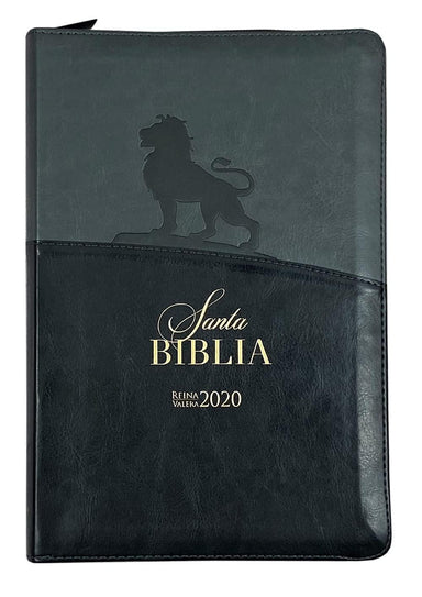 Biblia con Cierre Letra Grande 12 puntos Reina Valera 2020 imit. piel gris y negro - Apocalipsis 5:5 - Pura Vida Books