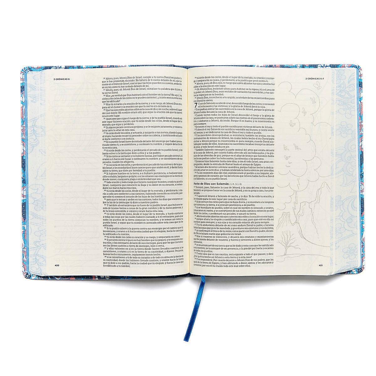 Biblia de apuntes, edición ilustrada, tela en rosado y azul - Bible Journal - Pura Vida Books