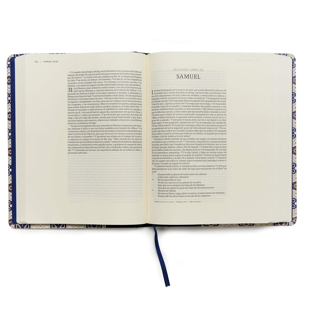 Biblia de apuntes, piel fabricada y mosaico crema y azul - Letra Grande - Pura Vida Books