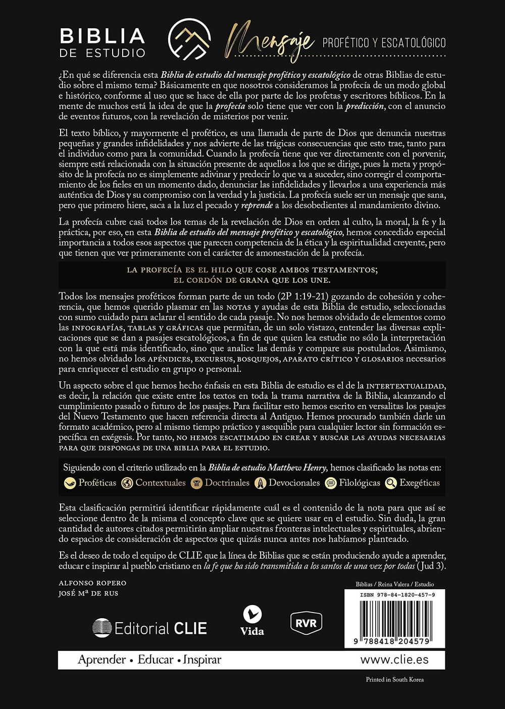 BIBLIA DE ESTUDIO DEL MENSAJE PROFÉTICO Y ESCATOLÓGICO (LEATHERSOFT CLÁSICA NEGRA/ CON ÍNDICE) - Pura Vida Books