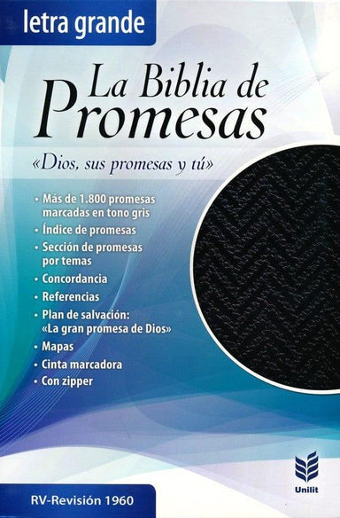 Biblia de promesas / Letra grande/ Negra c. zipper - Pura Vida Books