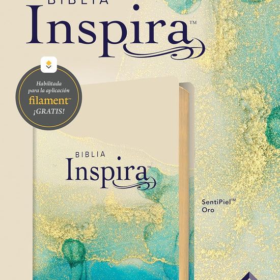 Biblia Inspira NTV SentiPiel oro con el sello de acceso gratuito a la aplicación Filament