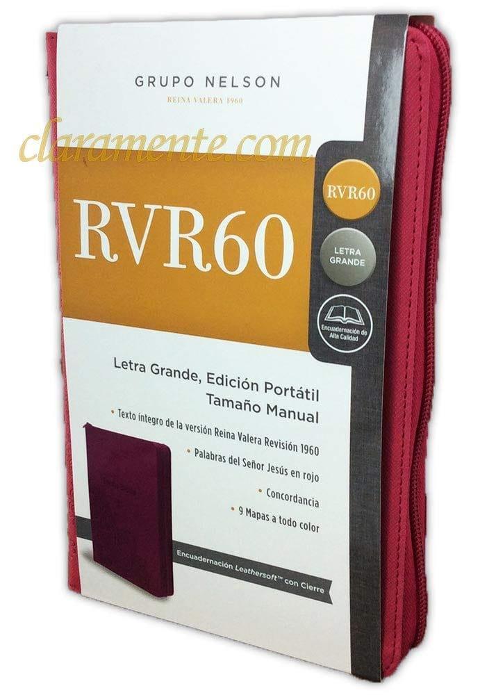 Biblia Letra Grande con Cierre y Concordancia - Reina-Valera 1960 imitación piel tamaño manual fucsia con índice - Pura Vida Books