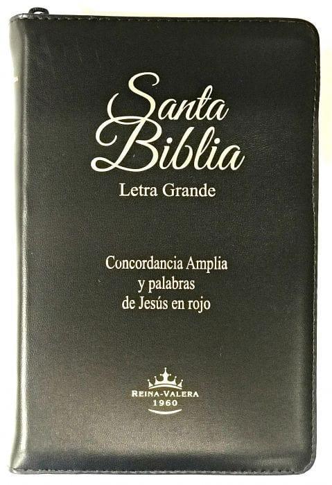 Biblia Letra Grande Concordancia Amplia RVR1960, manual, con cierre tapa acolchada negro con índice - Pura Vida Books