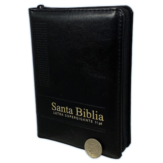 Biblia Letra Super Gigante Tamaño Manual RVR 1960, Piel Negro Con Índice y Zíper - Pura Vida Books