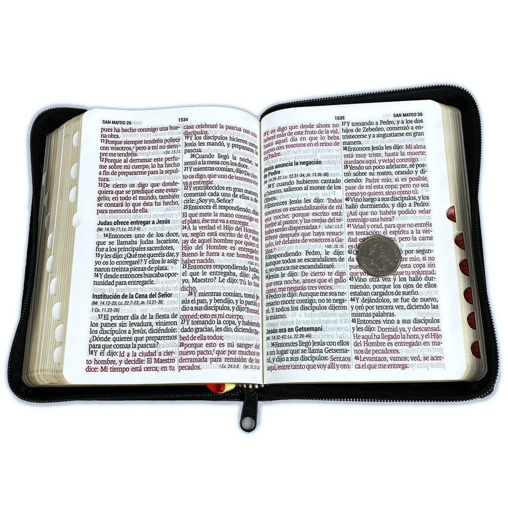 Biblia Letra Super Gigante Tamaño Manual RVR 1960, Piel Negro Con Índice y Zíper - Pura Vida Books