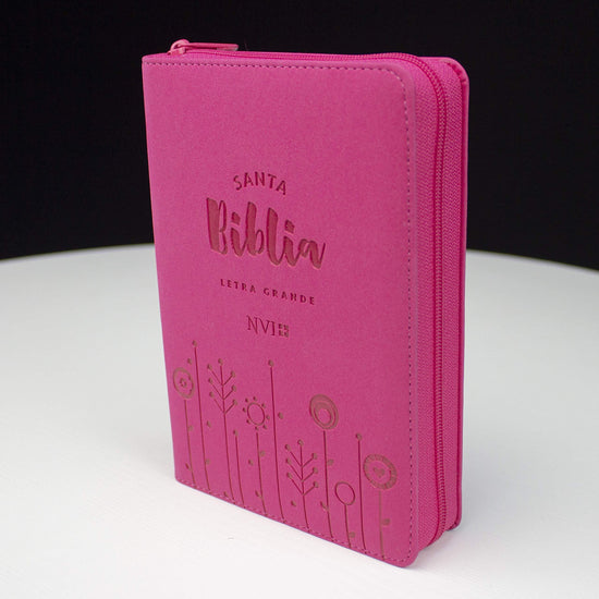 Biblia NVI letra grande - Tamaño mediano, zipper - Fucsia - Pura Vida Books