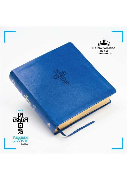 Biblia QR Principios para Vivir - semi piel azul - Pura Vida Books