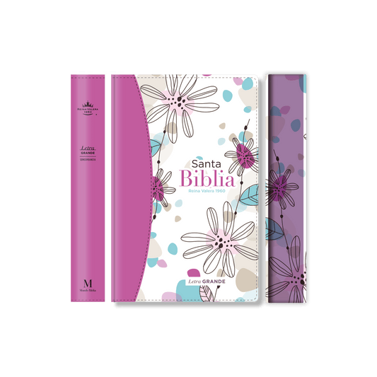 Biblia Reina Valera 1960 Letra Grande Flexcover Multifloral Lila - Pura Vida Books