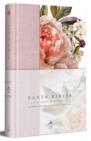 Biblia Reina Valera 1960 letra grande. Tapa Dura, Tela rosada con flores, tamaño manual - Pura Vida Books