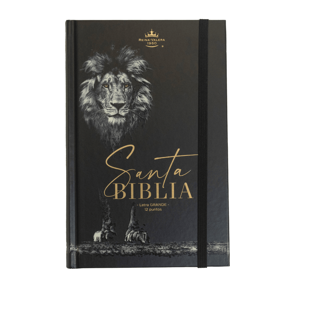 Biblia RV60 letra grande-tapa dura negra león - Pura Vida Books