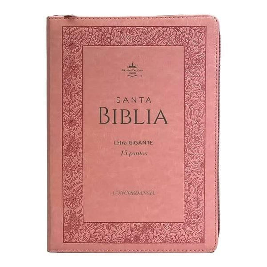 Biblia RVR 1960 Letra Gigante Símil Piel Rosa Flores con Índice con Cierre - Pura Vida Books