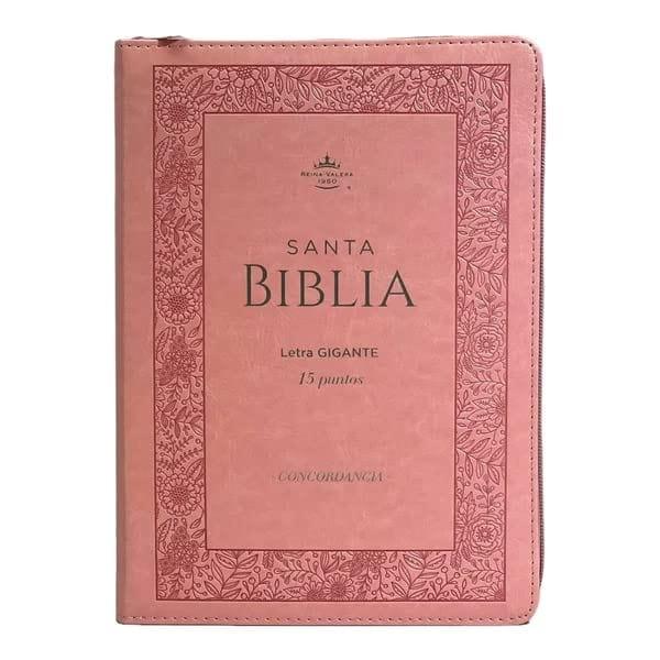 Biblia RVR 1960 Letra Gigante Símil Piel Rosa Flores con Índice con Cierre - Pura Vida Books
