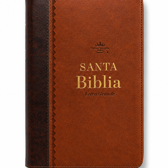 Biblia RVR1960 letra grande en imitación piel café con cierre de cremallera