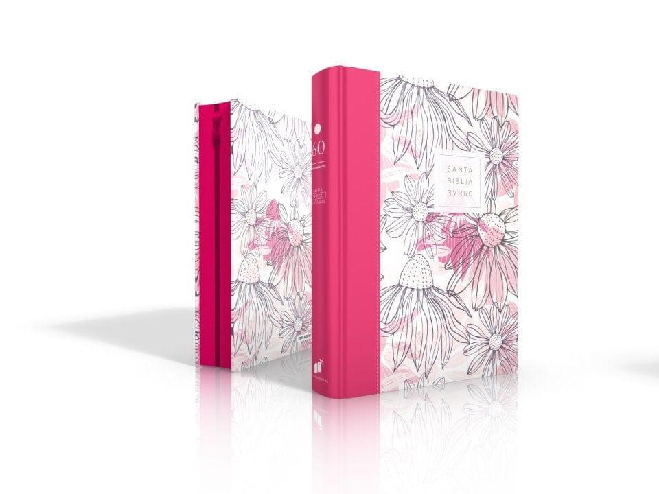 Biblia RVR1960 Letra Super Gigante Con Zipper - Fuscia Flores - Pura Vida Books