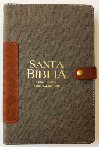Biblia RVR1960 LG Vintage Gris/ café Broche - Pura Vida Books