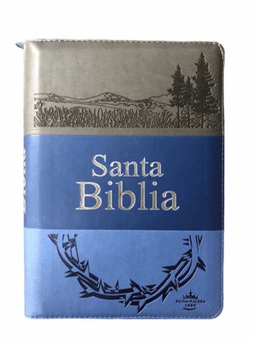 Biblia RVR60 - Concordancia Amplia, Letra Grande, palabras de Jesus en Rojo, ziper, indice, tapa en imitacion cuero triotone azul y canto plateado - Pura Vida Books