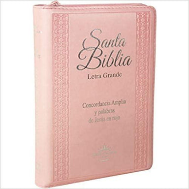 Biblia RVR60 Concordancia Amplia, Letra Grande, palabras de Jesús en Rojo, ziper, indice, tapa rosa y canto plateado - Pura Vida Books