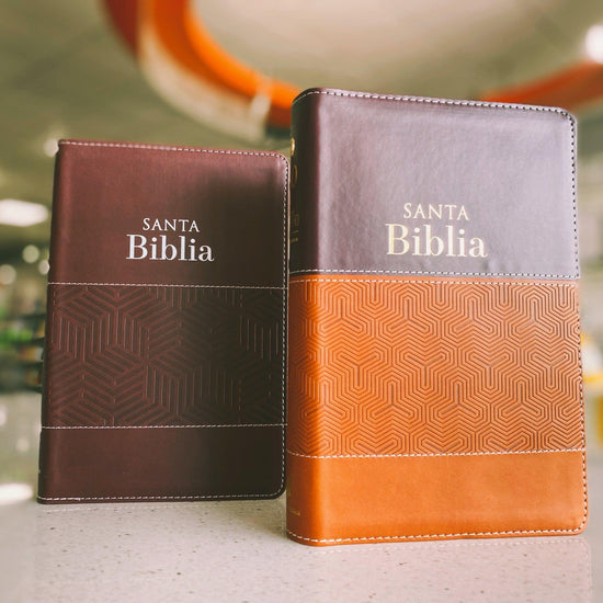 Biblia Tamaño Manual Letra Grande con cierre - Café Geométrico - Pura Vida Books