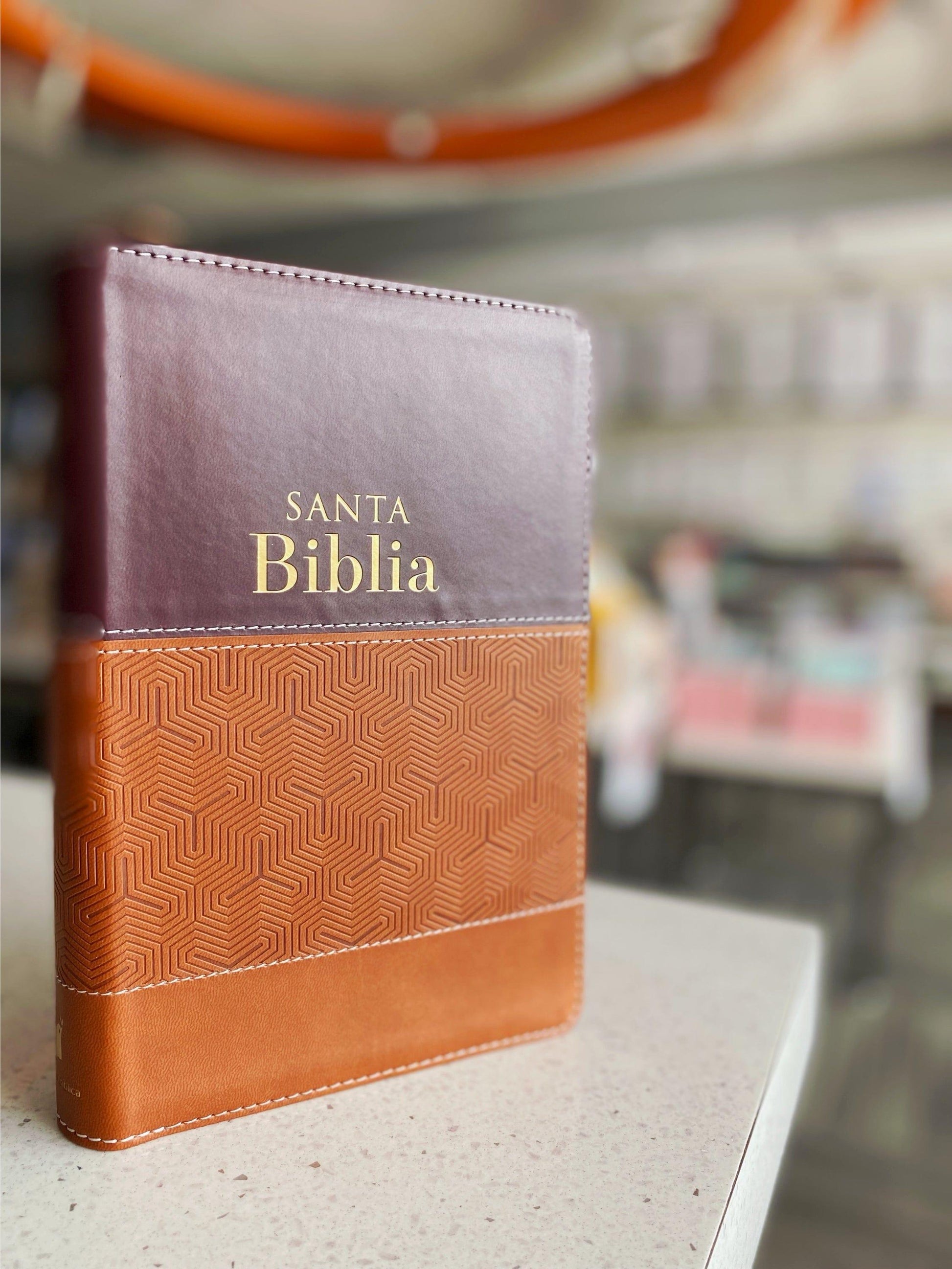 Biblia Tamaño Manual Letra Grande con cierre - Café Geométrico - Pura Vida Books