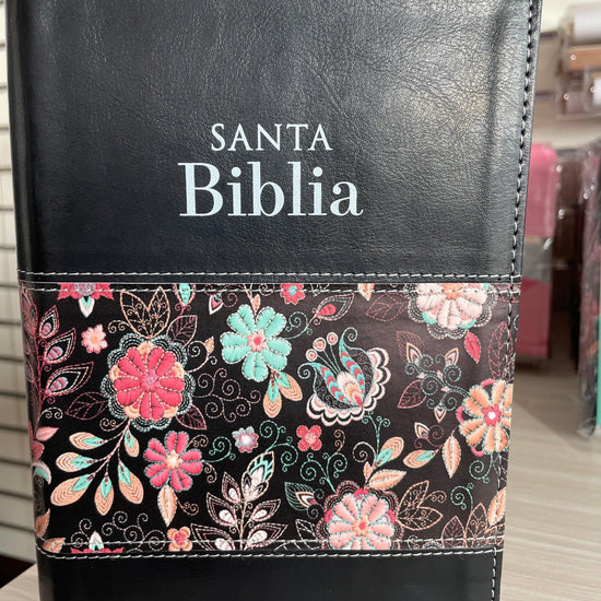 Biblia Tamaño Manual Letra Grande con cierre - Negro/Floral - Pura Vida Books