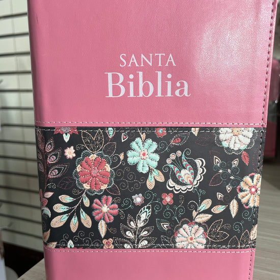 Biblia Tamaño Manual Letra Grande con cierre - Rosa/Floral - Pura Vida Books