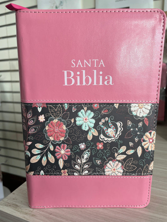 Biblia Tamaño Manual Letra Grande con cierre - Rosa/Floral - Pura Vida Books