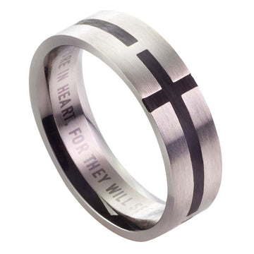 Black Cross - Matthew 5:8 Men's Ring - Pura Vida Books