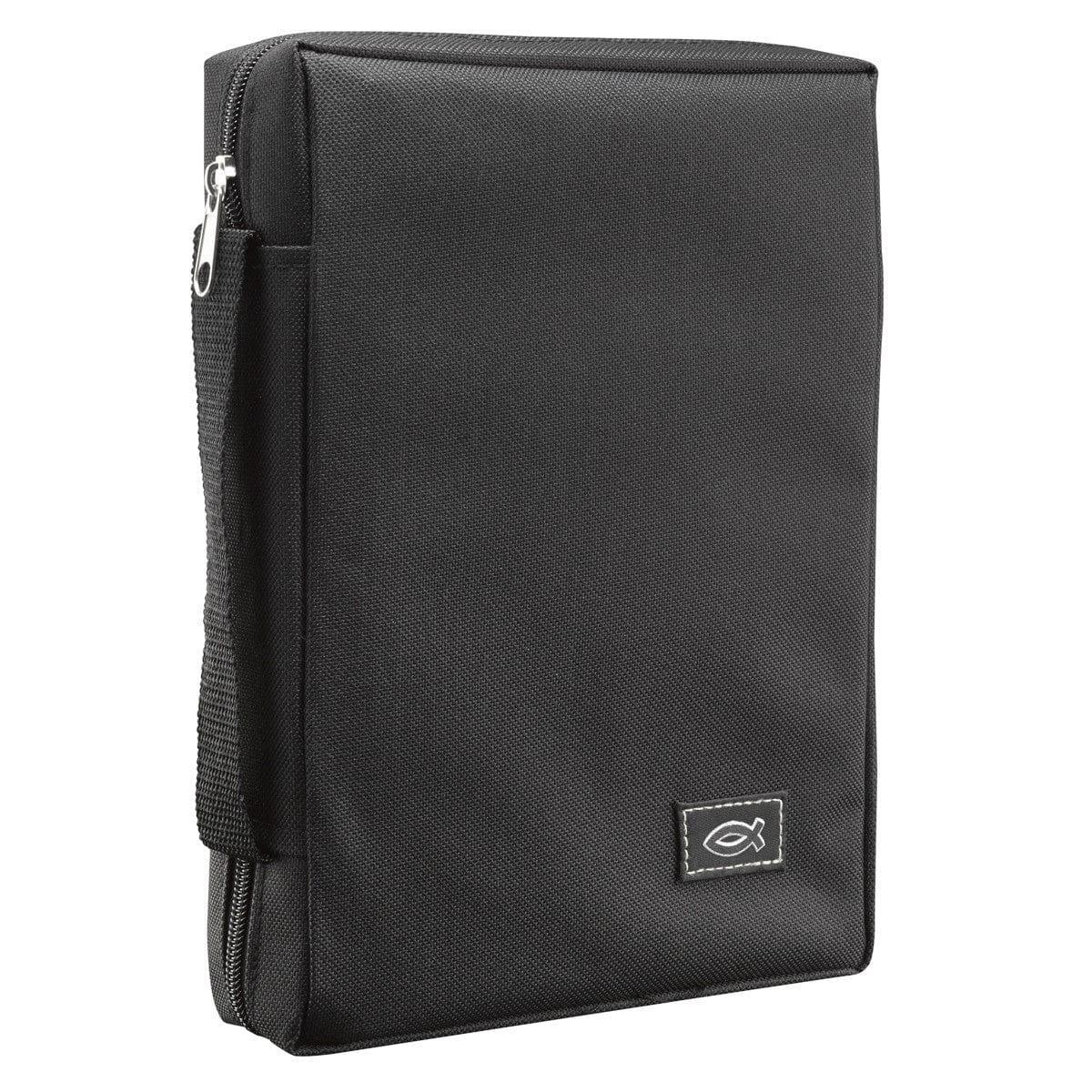 Black Poly-canvas Value Bible Cover with Fish Badge - Pura Vida Books