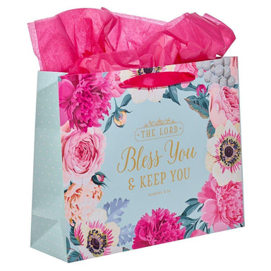 Bless You & Keep You Pink Floral Large Landscape Gift Bag with Card - Numbers 6:24 - Pura Vida Books