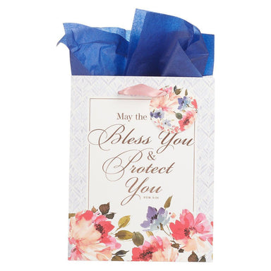 Bless You and Protect You Blue Floral Medium Gift Bag - Numbers 6:24 - Pura Vida Books