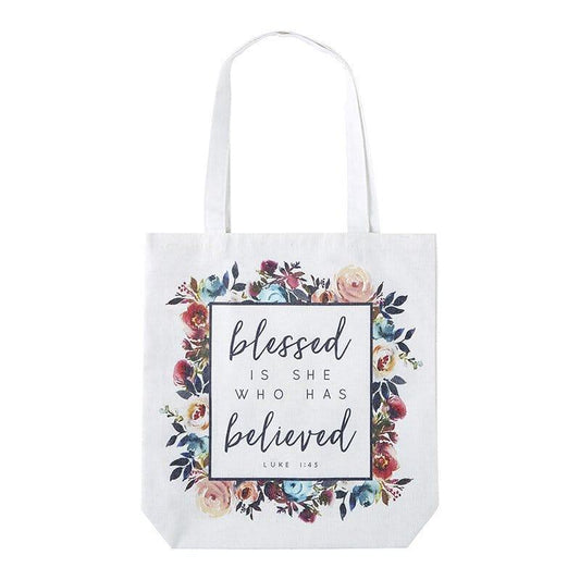 Blessed is She Who Has Believed Tote Bag with Inside Pocket - Pura Vida Books