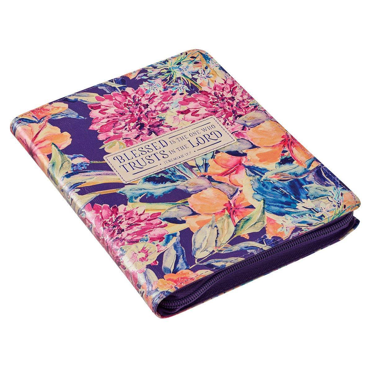 Blessed is the One Floral Faux Leather Classic Journal with Zipped Closure - Jeremiah 17:7 - Pura Vida Books