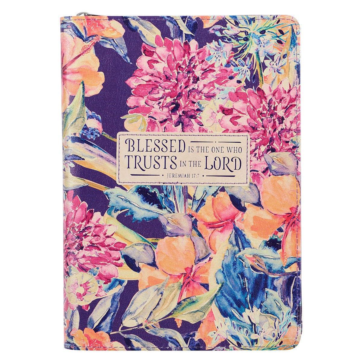 Blessed is the One Floral Faux Leather Classic Journal with Zipped Closure - Jeremiah 17:7 - Pura Vida Books