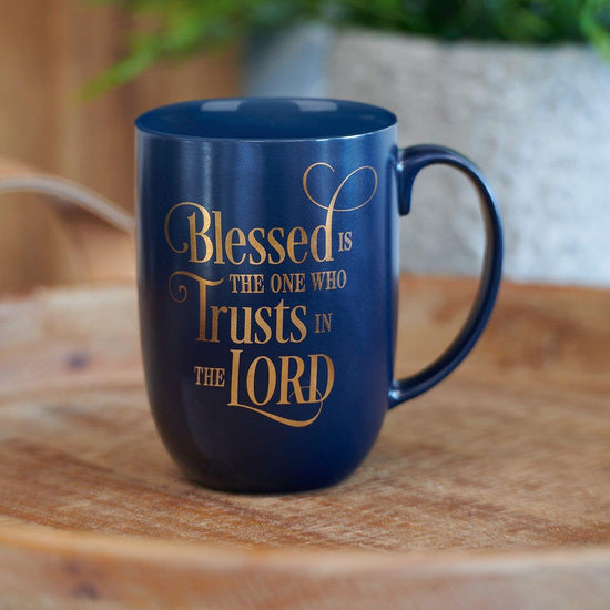 Blessed Is The One Navy Ceramic Coffee Mug - Jeremiah 17:7 - Pura Vida Books