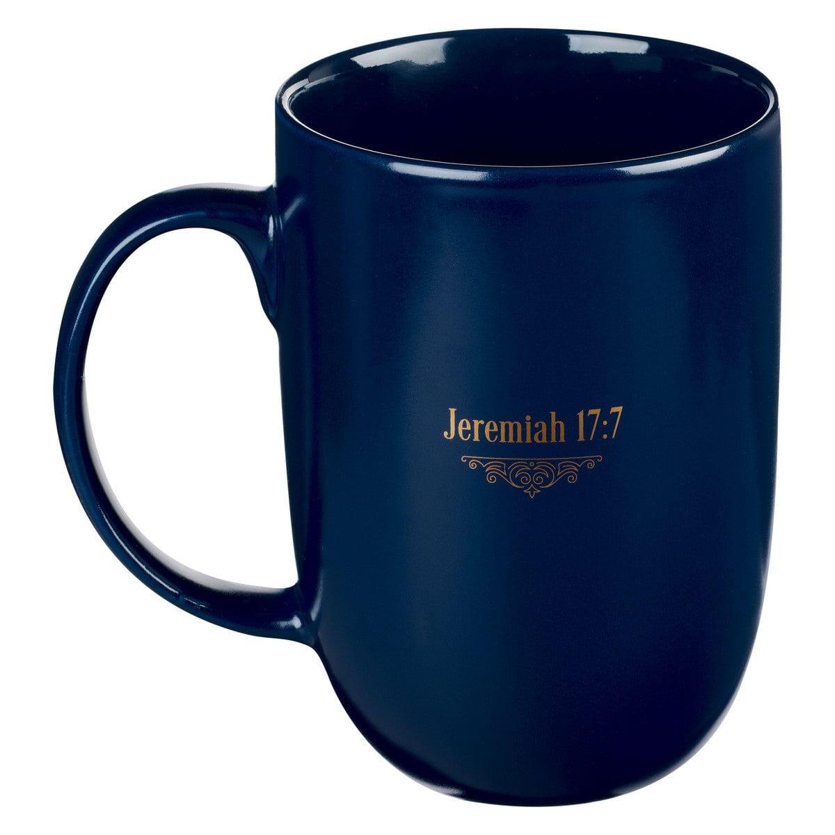 Blessed Is The One Navy Ceramic Coffee Mug - Jeremiah 17:7 - Pura Vida Books