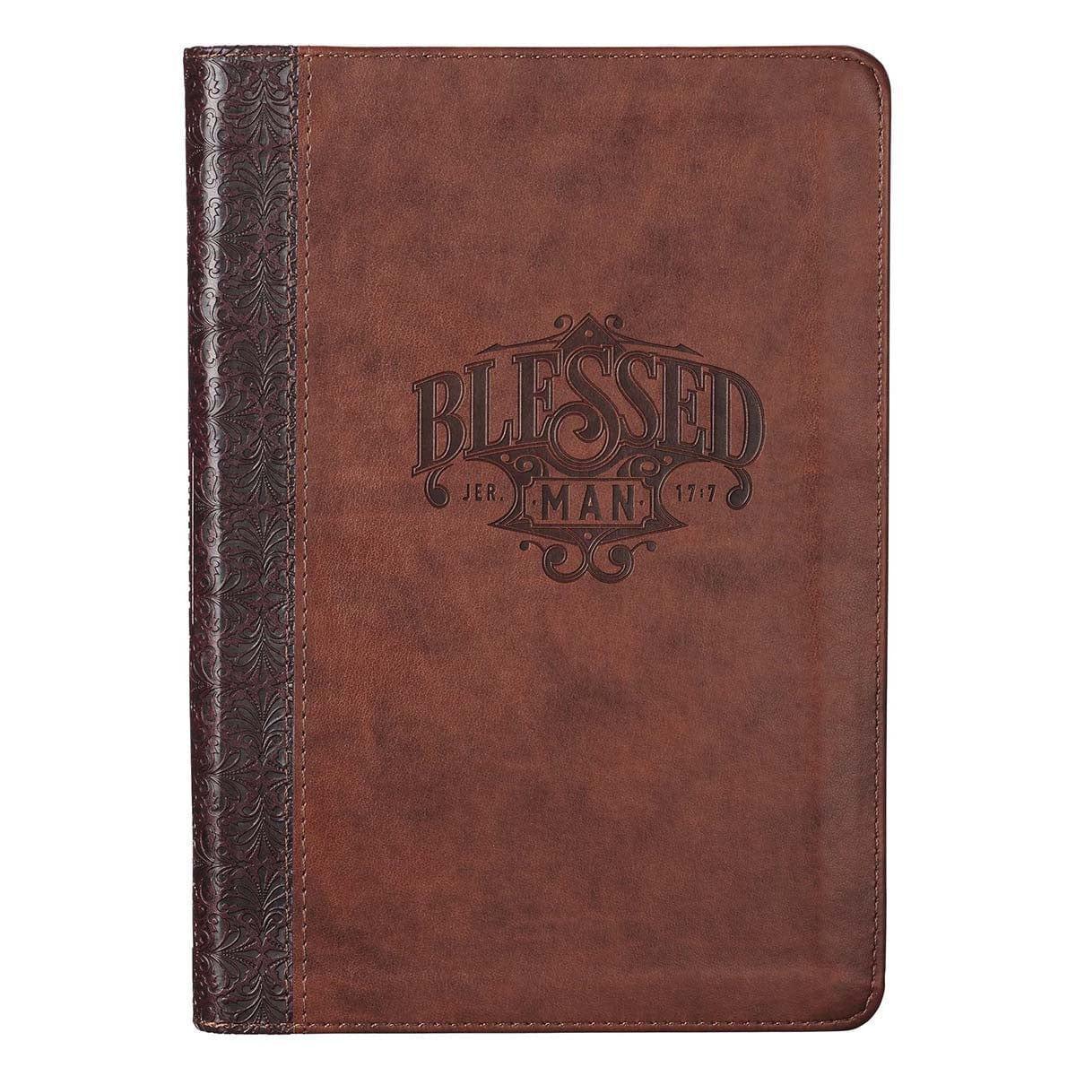 Blessed Man Brown Quarter-bound Faux Leather Classic Journal with Zipped Closure - Jeremiah 17:7 - Pura Vida Books